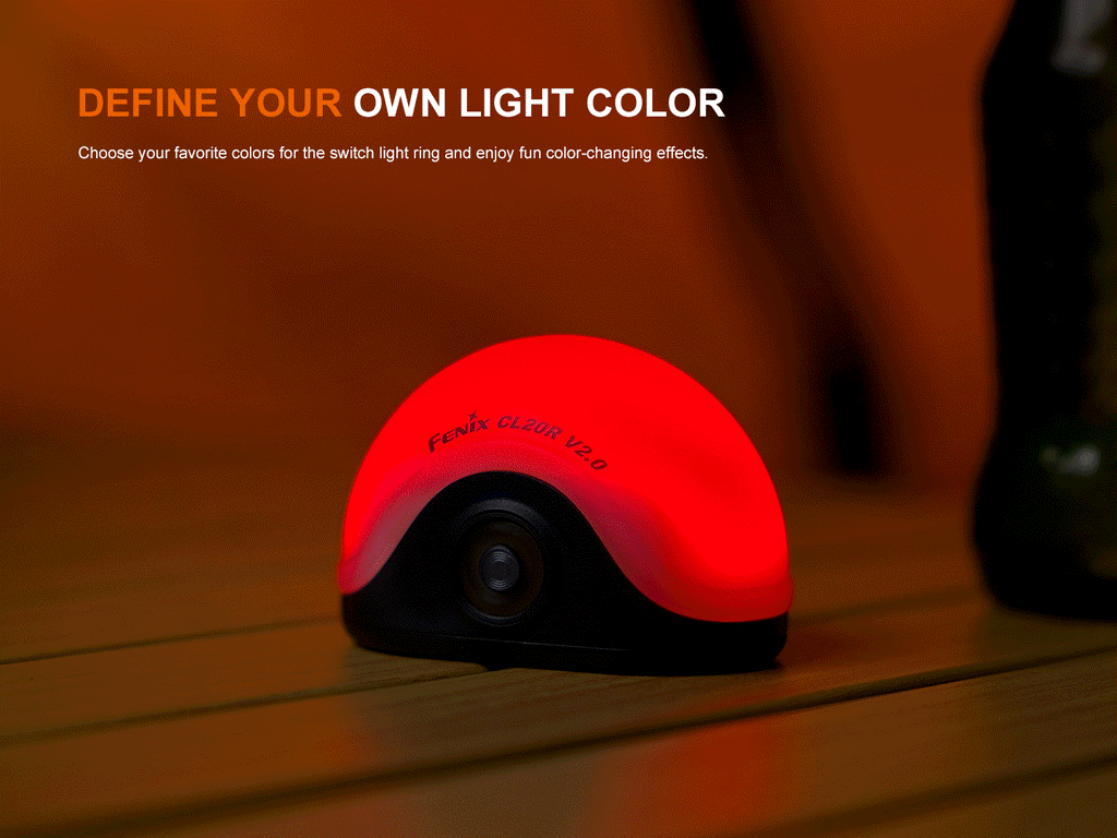 Fenix CL20R V2 multicolor camping lantern thumbnail
Fenix CL20R V2 camping lantern main product view
Fenix CL20R V2 camping lantern in use at campsite
Fenix CL20R V2 camping lantern single-switch interface closeup
Fenix CL20R V2 camping lantern RGB color lighting animation
Fenix CL20R V2 camping lantern RGB ring lighting animation
Fenix CL20R V2 camping lantern delay-off function demonstration
Fenix CL20R V2 camping lantern shape and size profile
Fenix CL20R V2 camping lantern available color options
Fenix 