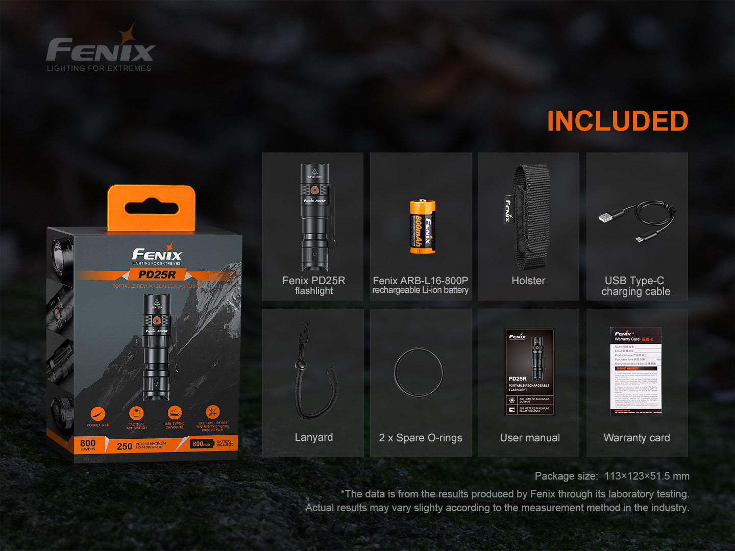 Fenix PD25R rechargeable LED flashlight thumbnail
Fenix PD25R flashlight size comparison
Fenix PD25R rechargeable LED flashlight main product view
Fenix PD25R flashlight battery level indicator display
Fenix PD25R flashlight two-way pocket clip closeup
Fenix PD25R flashlight with 16340 rechargeable battery
Fenix PD25R flashlight IP68 waterproof demonstration
Fenix PD25R flashlight special features overview
Fenix PD25R flashlight USB-C charging port animation
Fenix PD25R flashlight tactical tail switch close