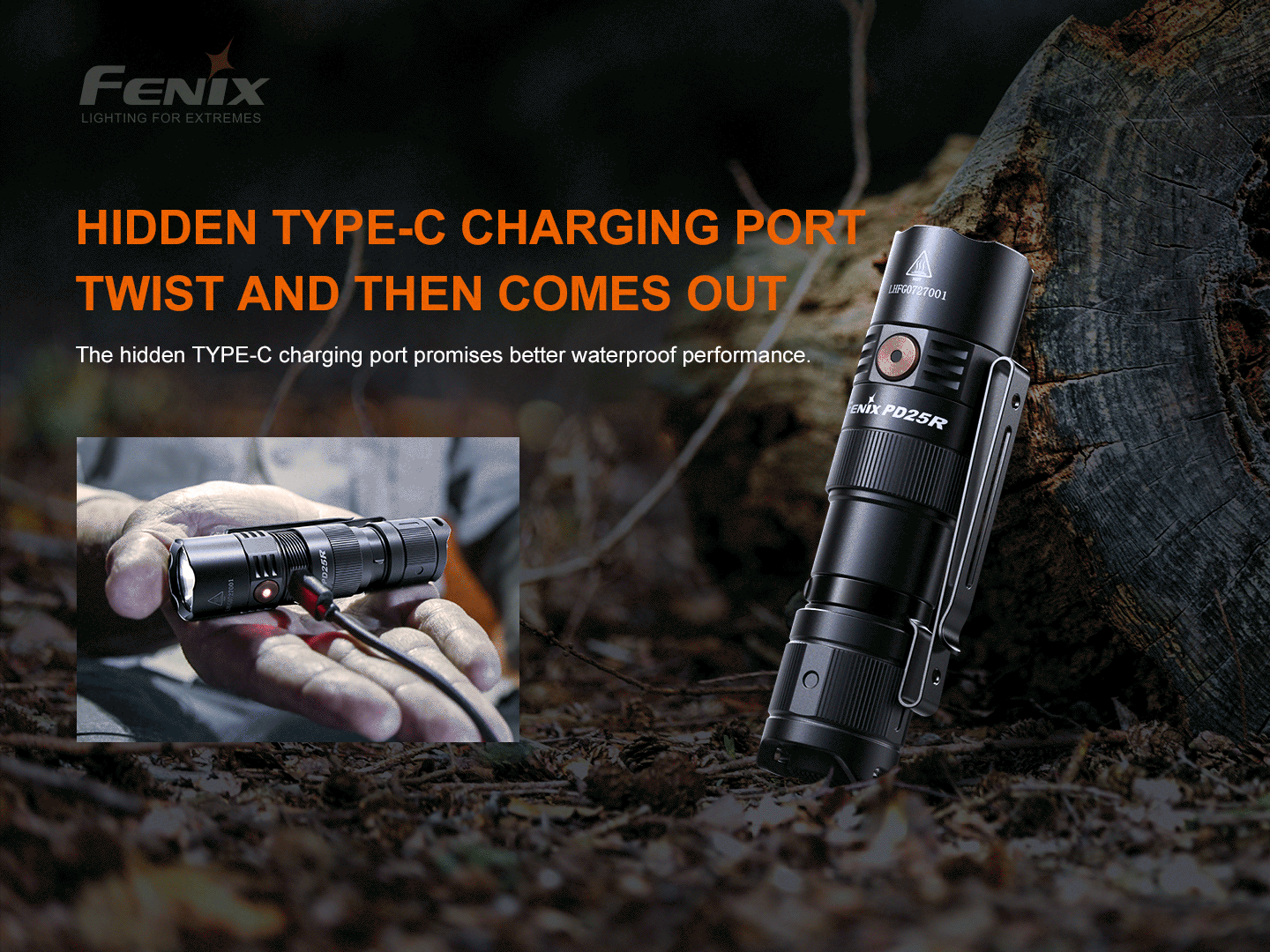 Fenix PD25R rechargeable LED flashlight thumbnail
Fenix PD25R flashlight size comparison
Fenix PD25R rechargeable LED flashlight main product view
Fenix PD25R flashlight battery level indicator display
Fenix PD25R flashlight two-way pocket clip closeup
Fenix PD25R flashlight with 16340 rechargeable battery
Fenix PD25R flashlight IP68 waterproof demonstration
Fenix PD25R flashlight special features overview
Fenix PD25R flashlight USB-C charging port animation
Fenix PD25R flashlight tactical tail switch close
