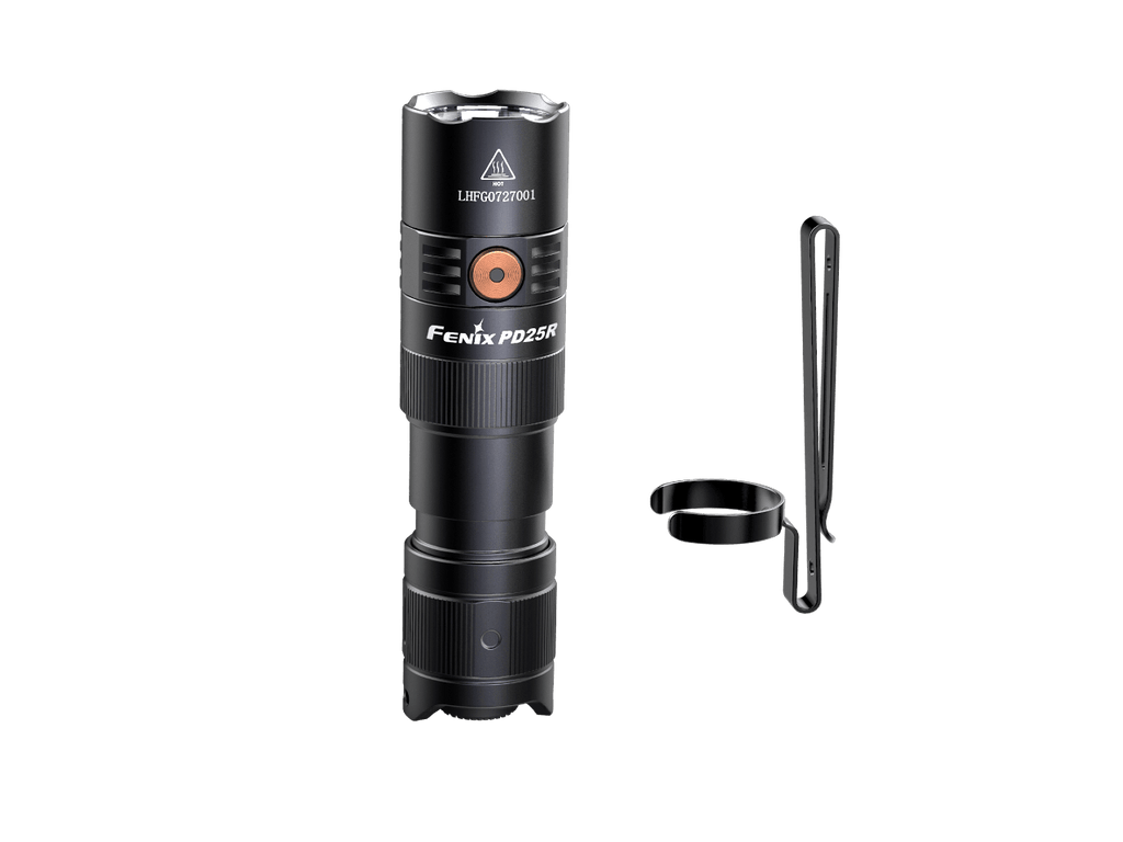 Fenix PD25R rechargeable LED flashlight thumbnail
Fenix PD25R flashlight size comparison
Fenix PD25R rechargeable LED flashlight main product view
Fenix PD25R flashlight battery level indicator display
Fenix PD25R flashlight two-way pocket clip closeup
Fenix PD25R flashlight with 16340 rechargeable battery
Fenix PD25R flashlight IP68 waterproof demonstration
Fenix PD25R flashlight special features overview
Fenix PD25R flashlight USB-C charging port animation
Fenix PD25R flashlight tactical tail switch close
